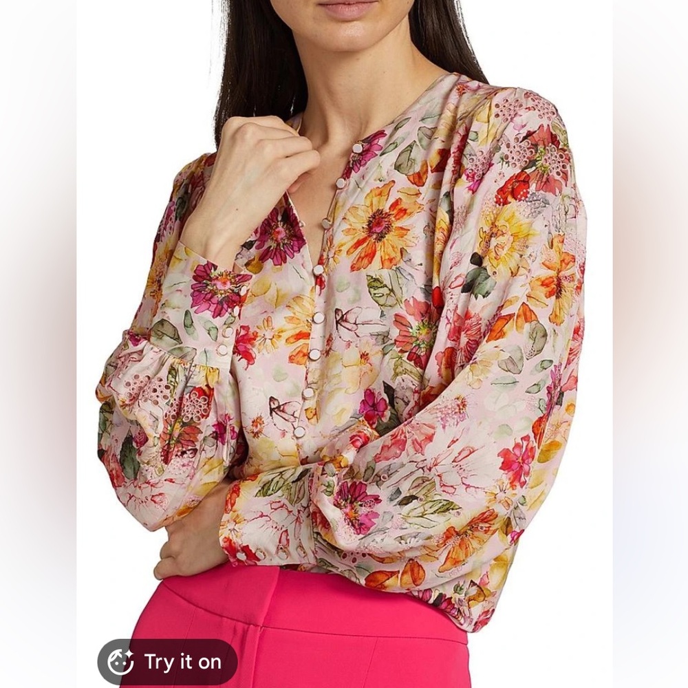 ElieTafari The Wendy Embroidered Silk Blend Floral blouse Long-Sleeve $395
